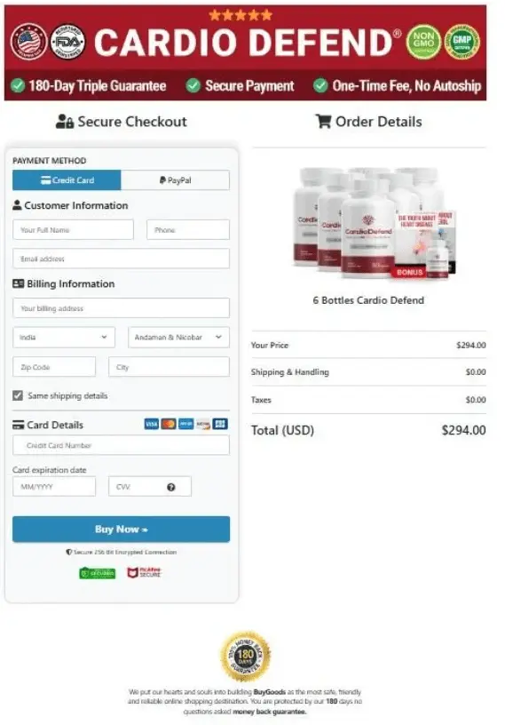 Cardiodefend order page